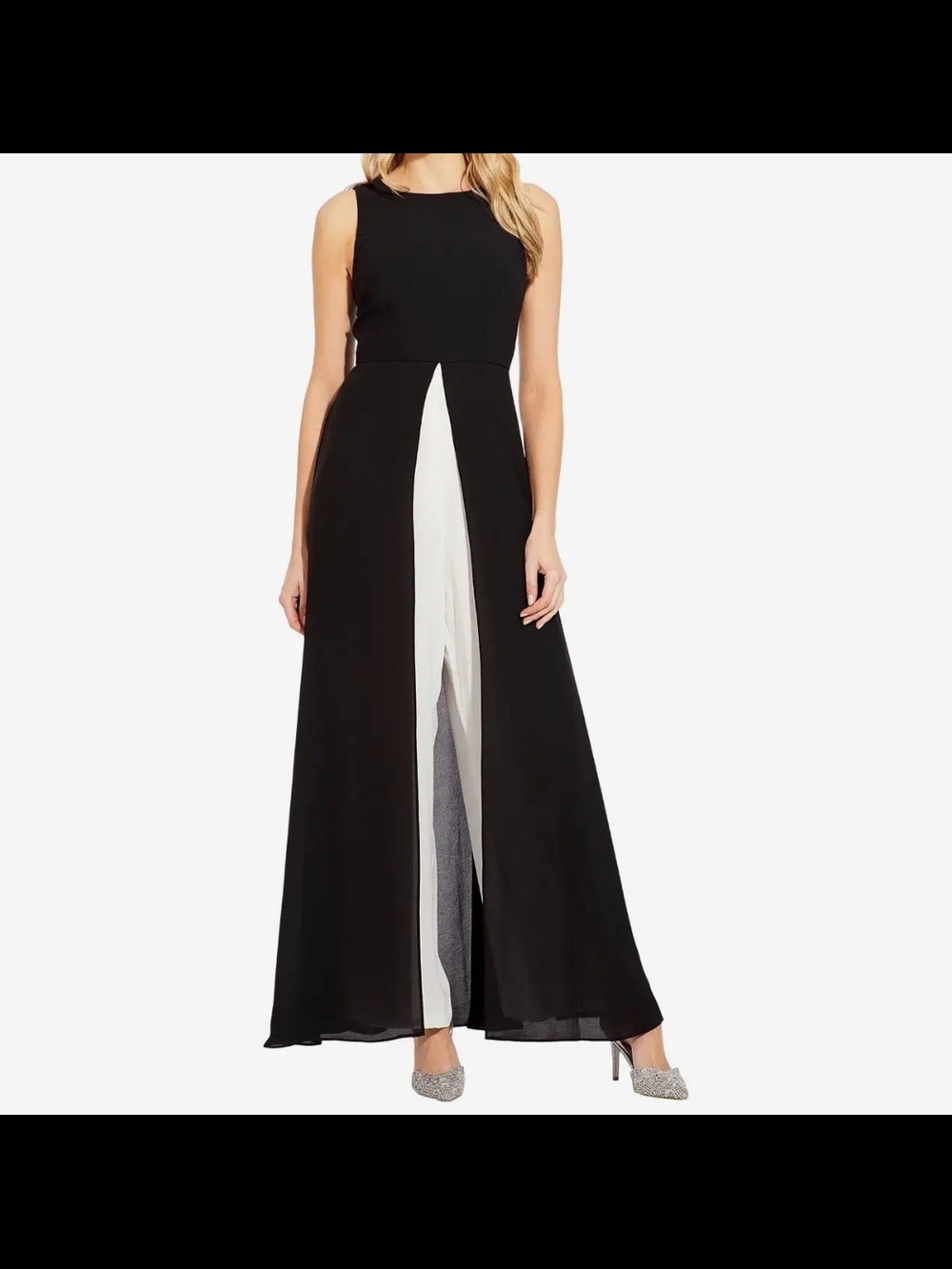 Adrianna Papell Black Jumpsuit Overlay with White Center Panel